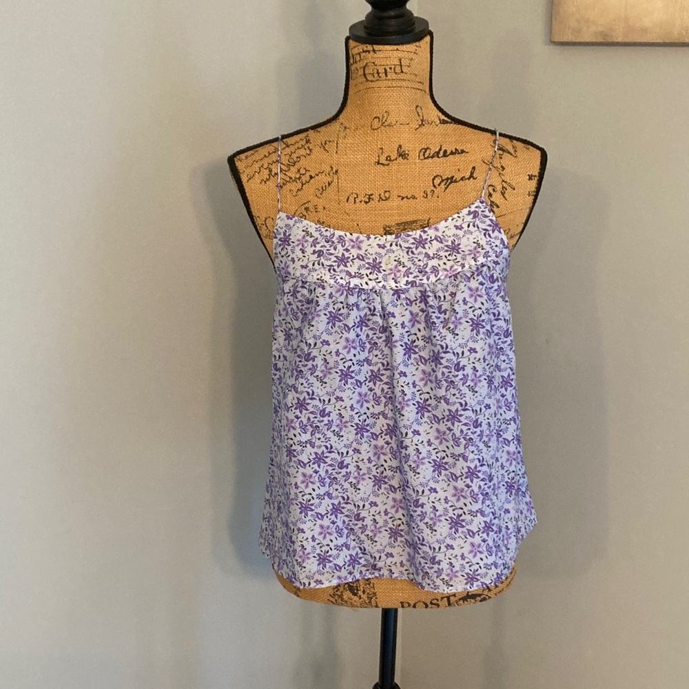 XiRENA Floral Camisole Top Blue Floral Cotton Silk Women Size Small